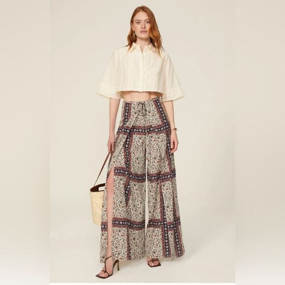 ROSETTA GETTY RTR PANELED floral Boho festival WIDE LEG PANTS. 8 - Picture 1 of 13